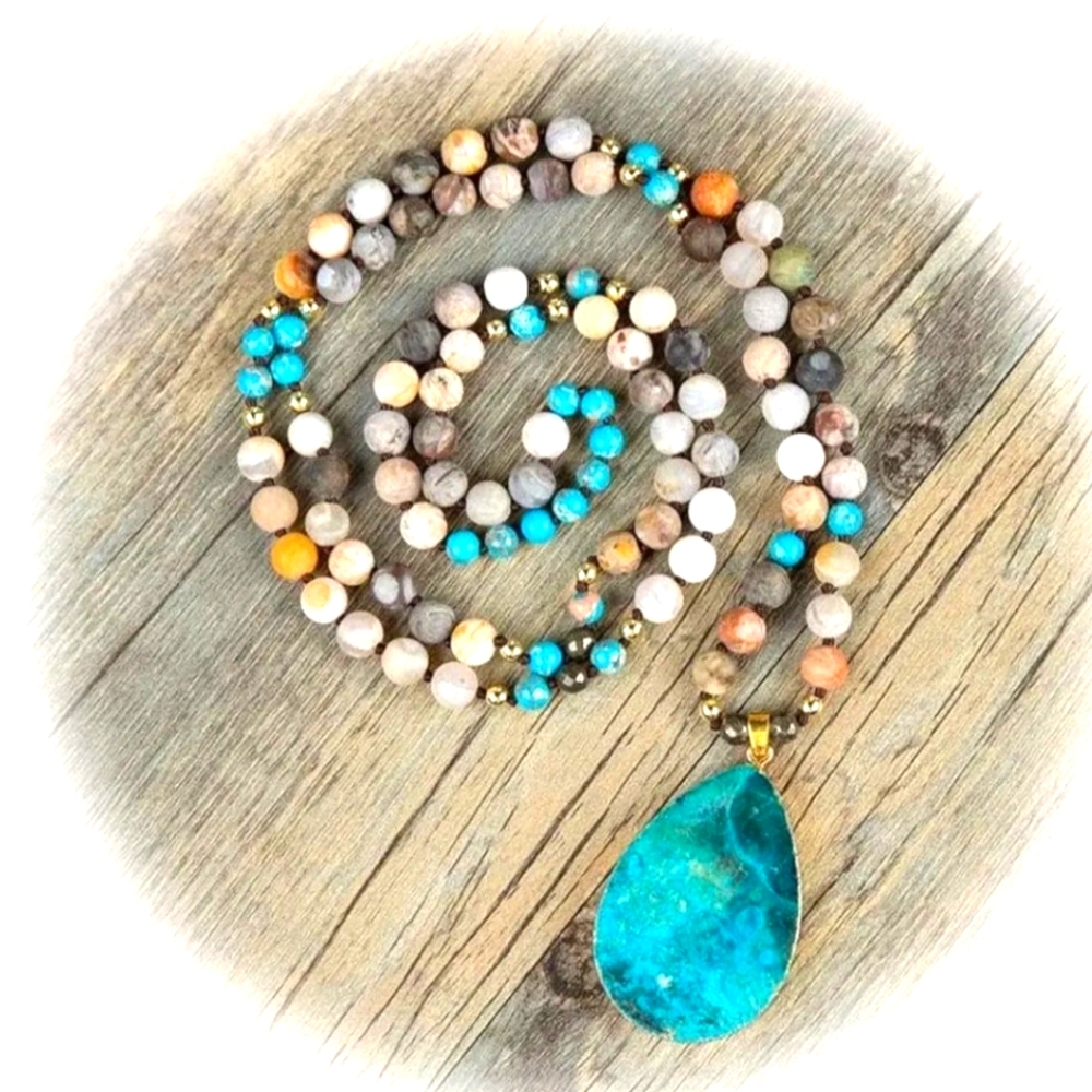 Natural Amazonite Necklace Earthy Beads Turquoise Stone Pendant Necklace Costume
